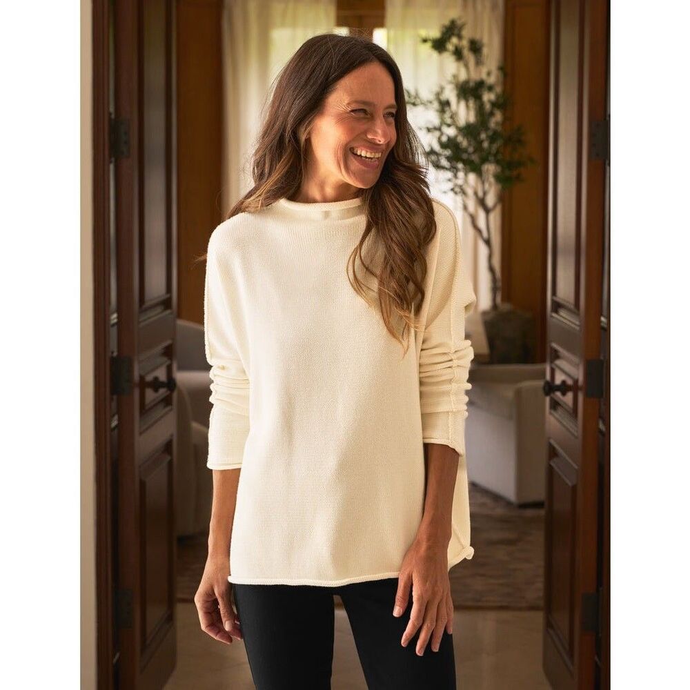 Frank & Eileen Monterey Rolled Funnel Neck Cream Sweater Sz S Cozy Quiet Luxury